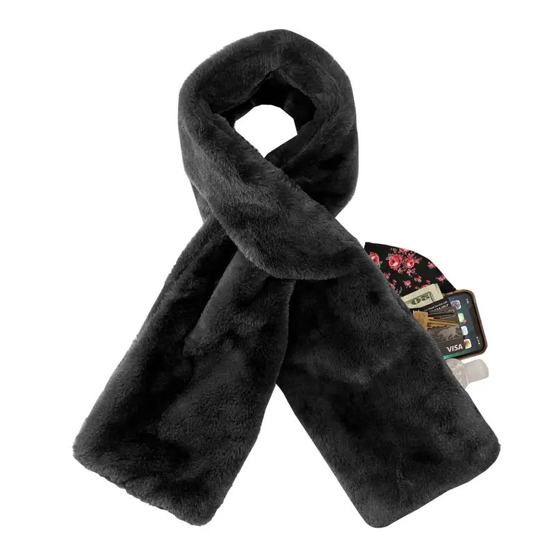 Damen Schal aus Kunstfell mit Verstecktem Reißverschlussfach | Warmer Loop-Schal mit Durchzieh-Design | Stilvoll & Praktisch für Alltag und Reisen