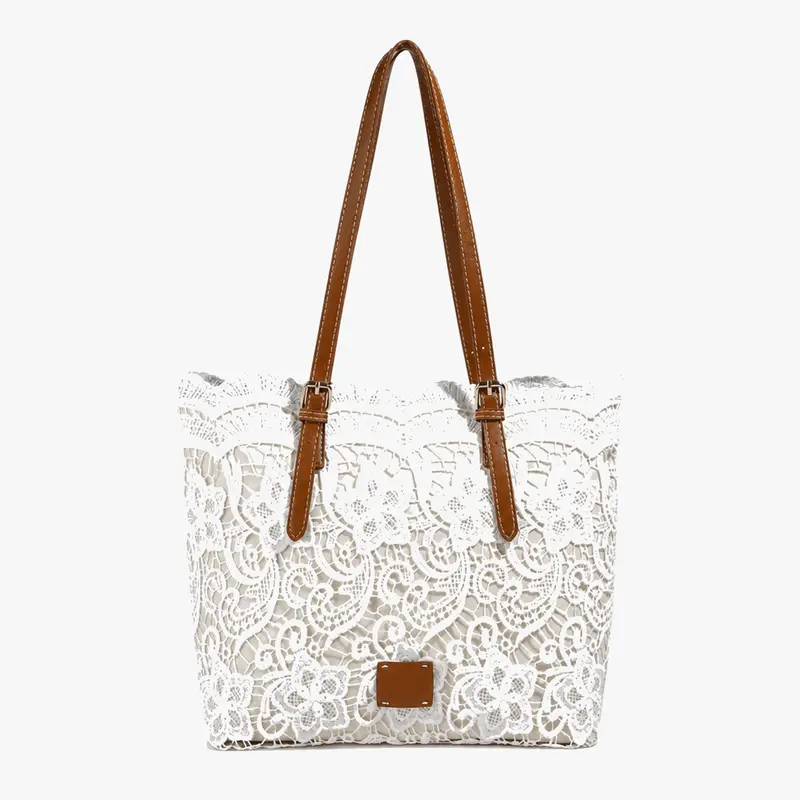 Damen Schultertasche | Geräumige Tote Bag mit Blumenmuster-Spitze, verstellbaren Trägern und Magnetverschluss