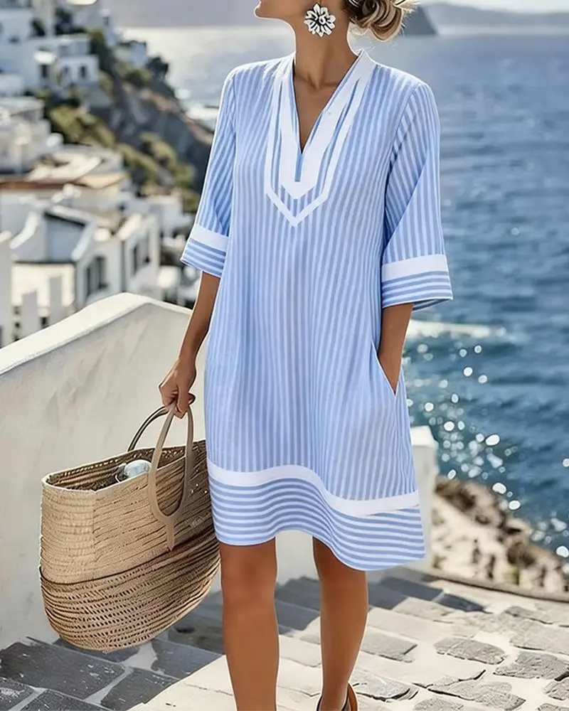Damen Shift-Kleid mit Streifen & Taschen | Luftiger Schnitt für Sommer, Alltag & Urlaub | UrbanStripe Sommerkleid