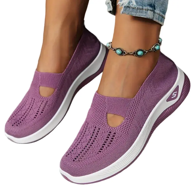 Damen Slip-On Sneaker orthopädisch & ultraleicht | atmungsaktives Strick-Obermaterial, dämpfendes Fußbett | bequem für Alltag & Spaziergänge