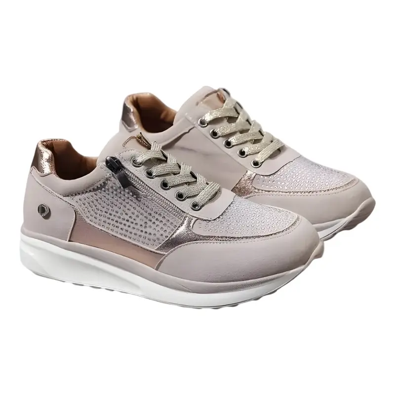 Damen Sneaker mit Reißverschluss | Atmungsaktives Mesh, bequemes Fußbett | Rutschfeste, stoßdämpfende Sohle | Alltag & Büro