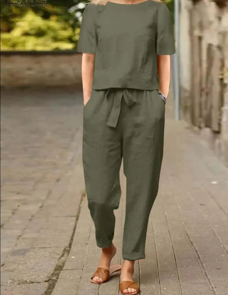 Damen Sommer-Set mit Schleifen-Details | Luftiger, leichter Stoff für warme Tage | Vielseitig als Set oder einzeln kombinierbar | Größen S–5XL