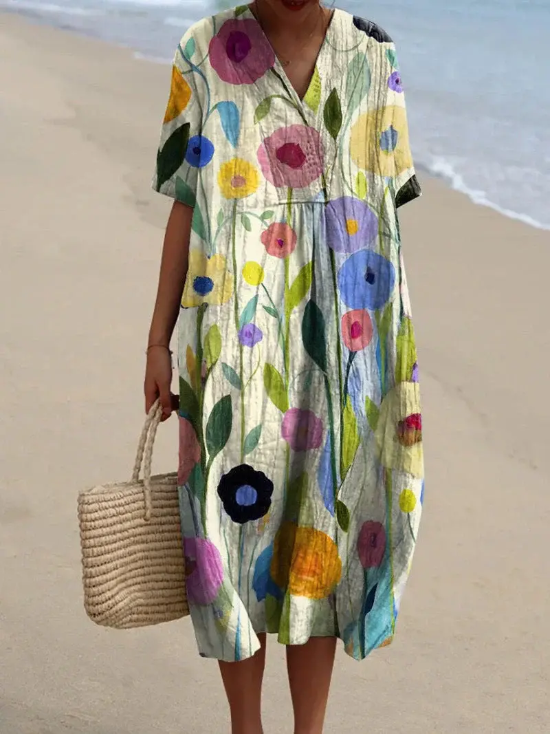 Damen Sommerkleid mit Blumenmuster | Luftig & leicht, femininer Schnitt | Ideal für Strand, Park & Alltag im Sommer