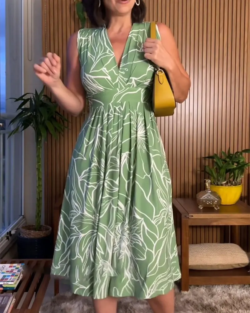 Damen Sommerkleid mit V-Ausschnitt & A-Linie | Ärmelloses, tailliertes Kleid | Knielang & luftig für Alltag und Urlaub