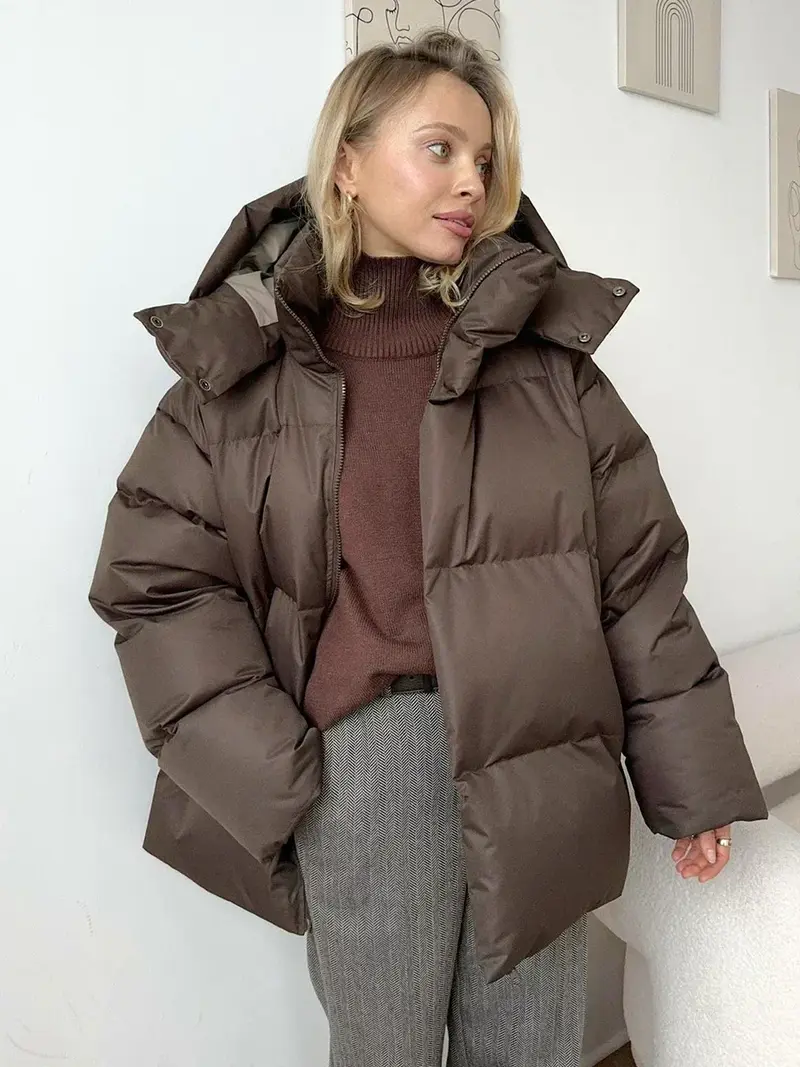 Damen Steppjacke für Herbst und Winter | Warm gefütterte Oversize Winterjacke mit langen Ärmeln und praktischen Taschen