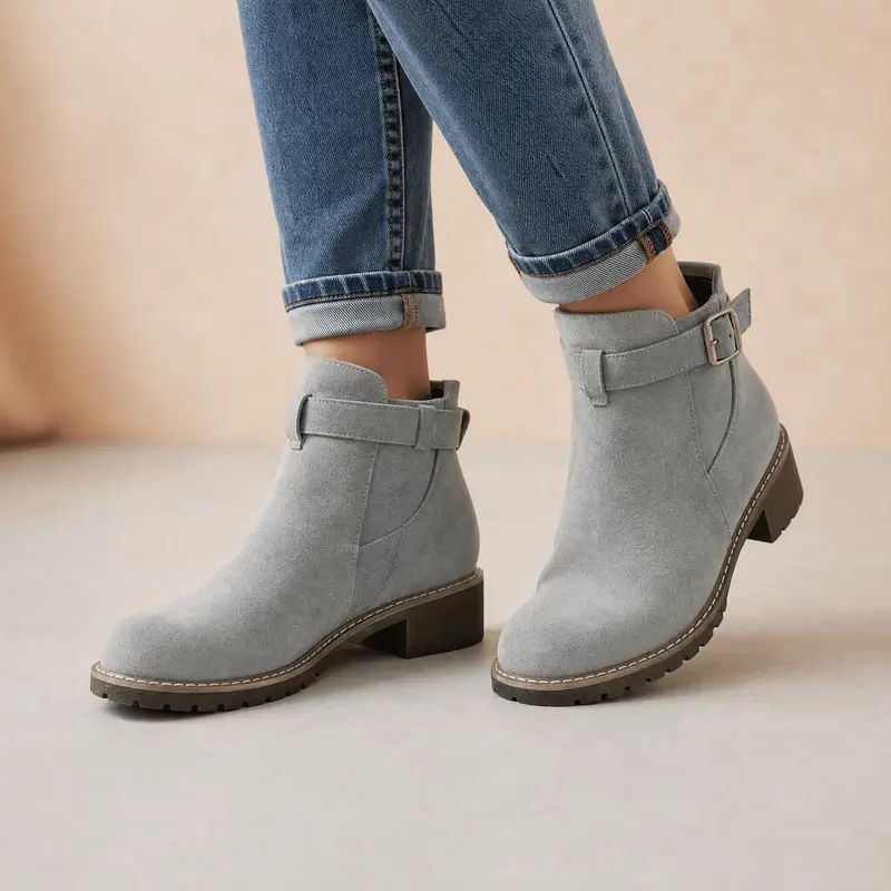 Damen Stiefeletten | Booties in Wildleder-Optik mit Schnalle