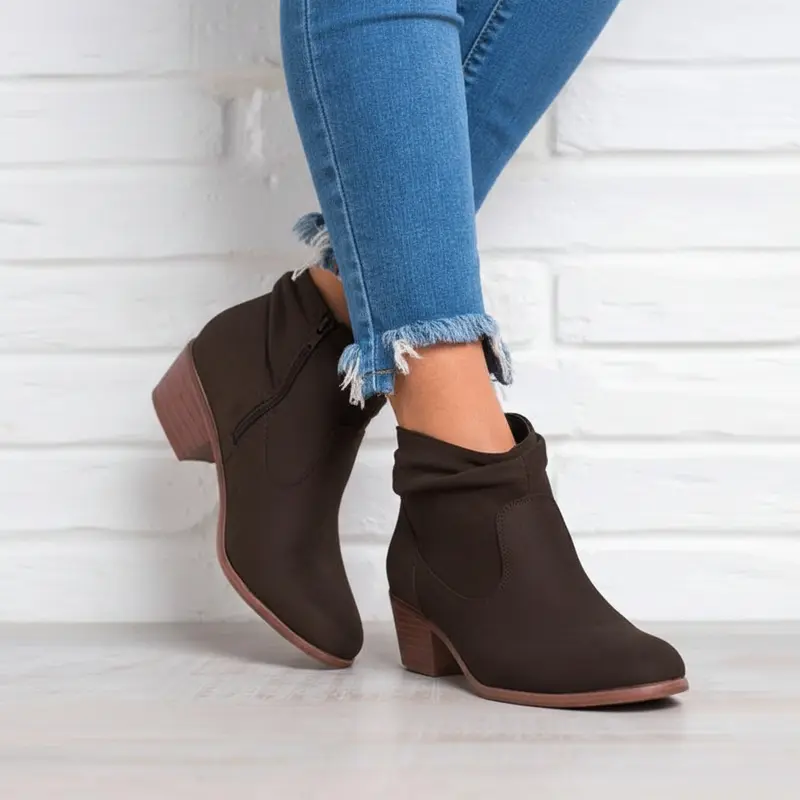 Damen Stiefeletten | Elegante Leder Boots mit Reißverschluss