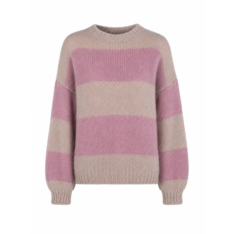 Damen Strickpullover gestreift | Weicher Pullover mit breiten Blockstreifen, Rundhalsausschnitt und überschnittenen Schultern