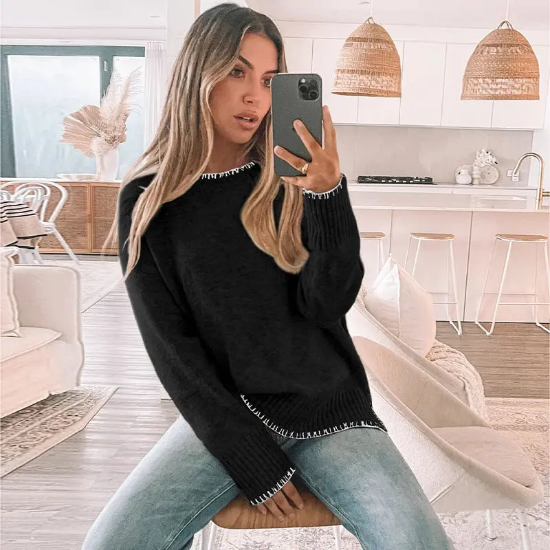 Damen Strickpullover mit Rippdetails | Weicher Baumwollpullover mit lockerem Schnitt für Alltag, Freizeit und lässige Looks