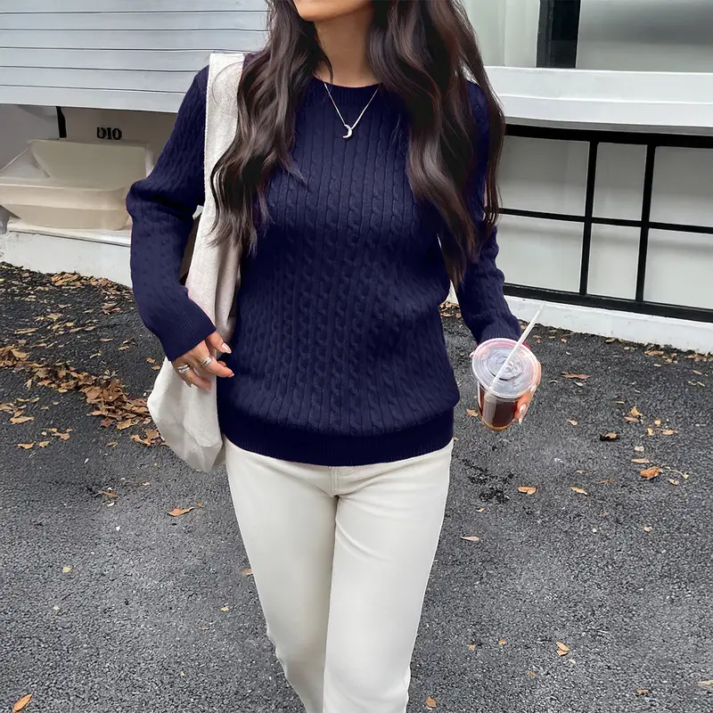 Damen Strickpullover mit Rippmuster | Weicher Baumwollpullover mit elastischem Bund für Alltag, Freizeit und kühle Tage