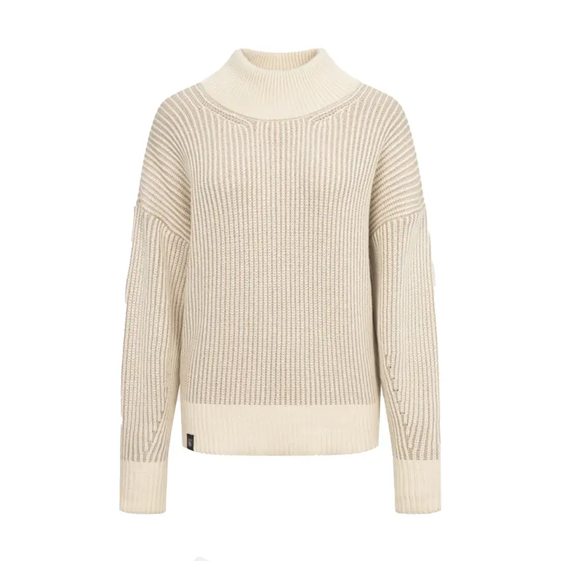 Damen Strickpullover mit Stehkragen | Warmer Rippstrick-Pullover mit zweifarbigem Streifendesign und lässiger Passform