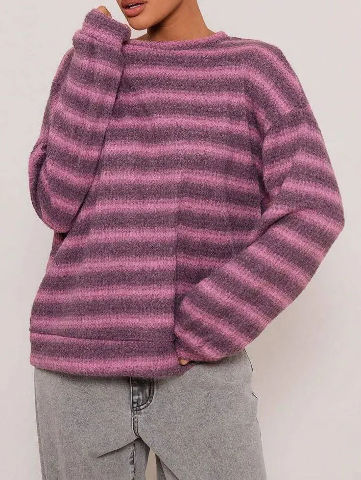 Damen Strickpullover mit Streifenmuster | Weicher Pullover mit weitem Ärmel und lässiger Passform für Alltag und Freizeit