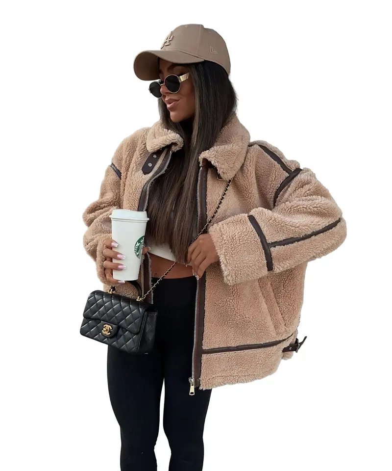 Damen Teddyjacke | Bikerjacke mit Teddyfell für Herbst & Winter