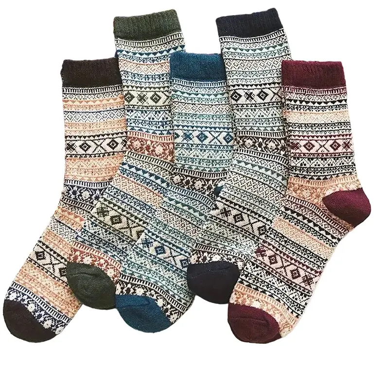 Damen Thermosocken | Extra dicke Wintersocken im 5er-Pack mit weichem Innenfutter und Streifenmuster