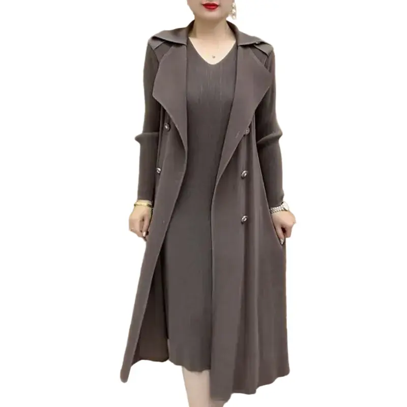 Damen Trenchcoat | Zweiteiliger Mantel mit Plisseefalten, Anzugkragen und elegantem Lagenlook