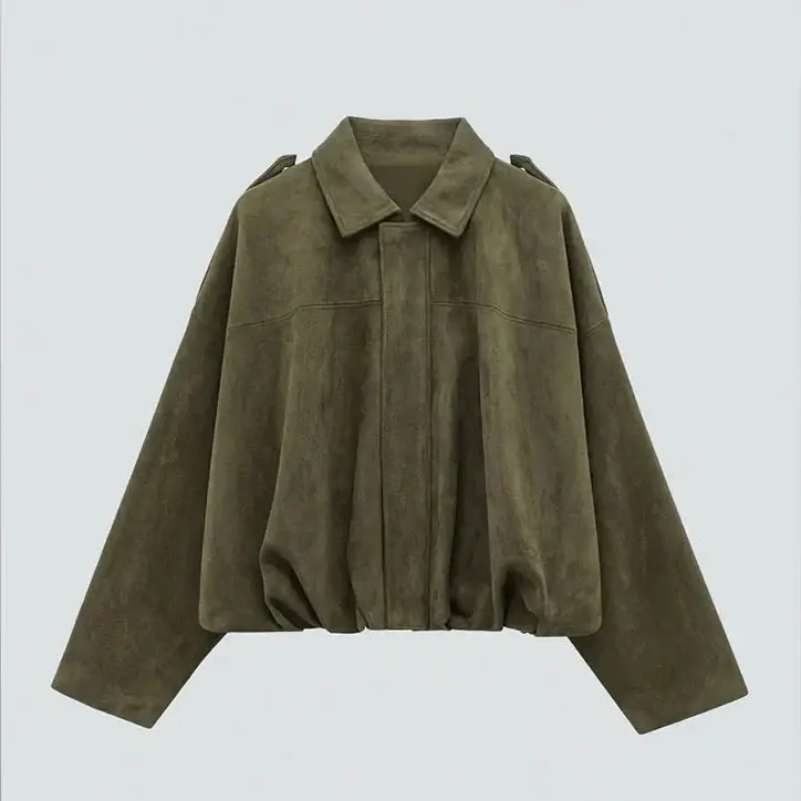 Damen Überdimensional Jacke | Weiche Wildlederoptik | Voll gefüttert | Khaki