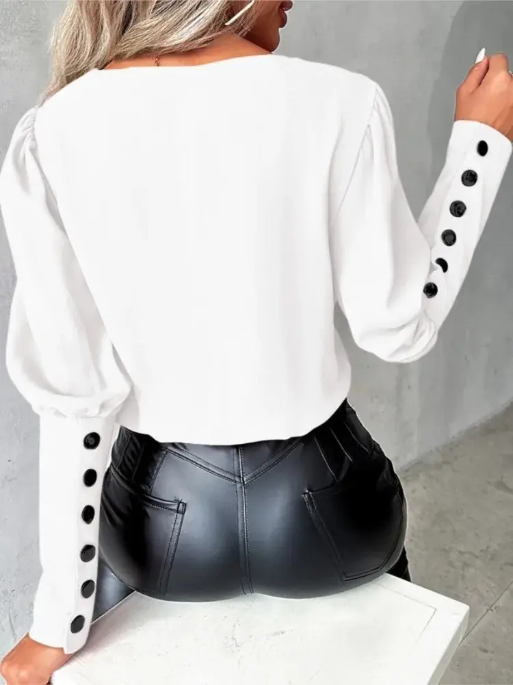 Damen V-Ausschnitt Bluse mit fließender Passform | Elegantes Oberteil für Büro & Freizeit | Femininer Schnitt | Größen S–5XL