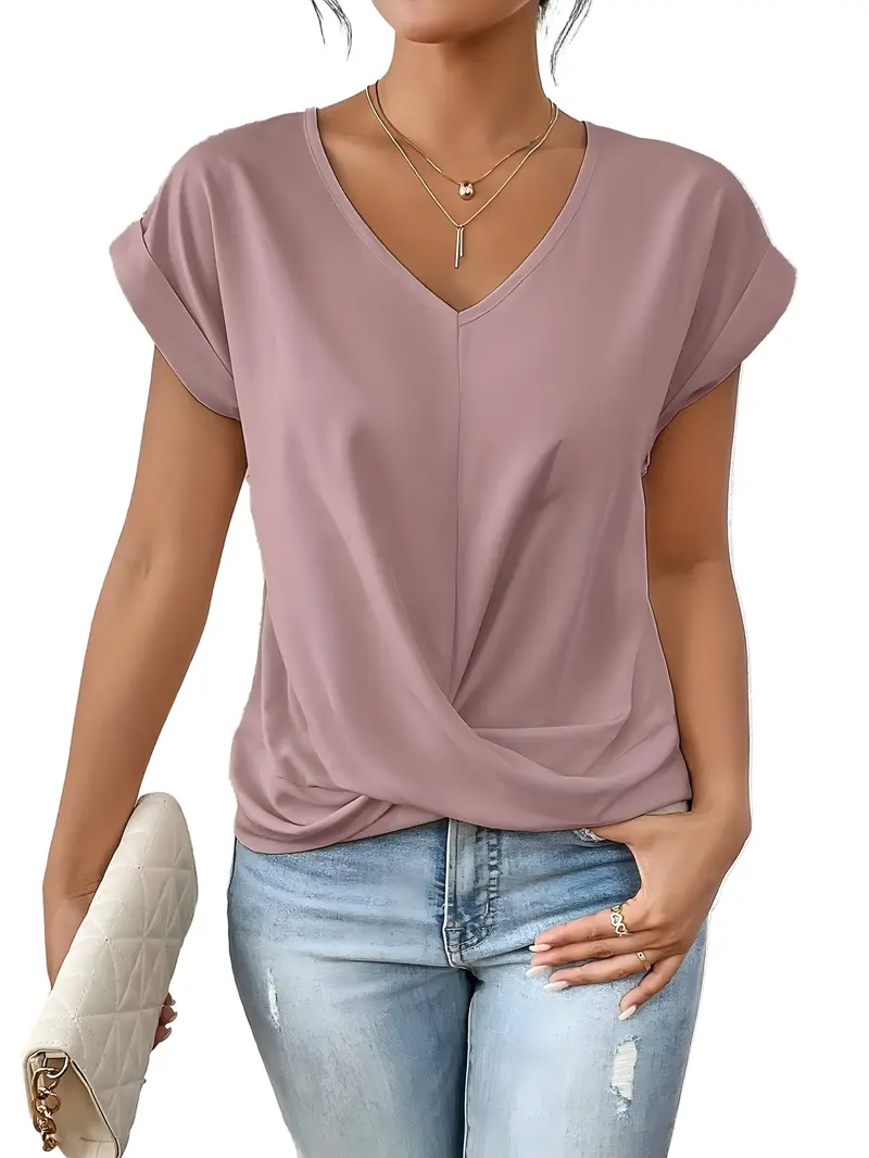 Damen V-Ausschnitt T-Shirt mit lockerer Passform | Leichtes Basic-Shirt für Alltag und Freizeit | Größen S-2XL
