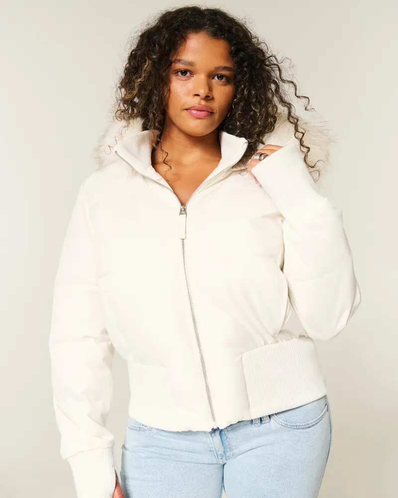 Damen wattierte Winterjacke mit abnehmbarer Kapuze | Warm gesteppte Jacke mit abnehmbarem Pelzkragen, Bündchen und Taschen