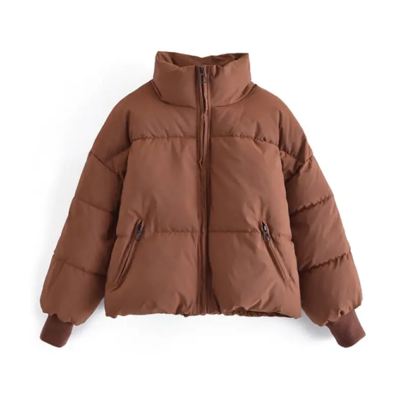 Damen Winterjacke mit hohem Kragen | Gepolsterte wasserabweisende Jacke mit Taschen, Rippbündchen und verstellbarem Saum