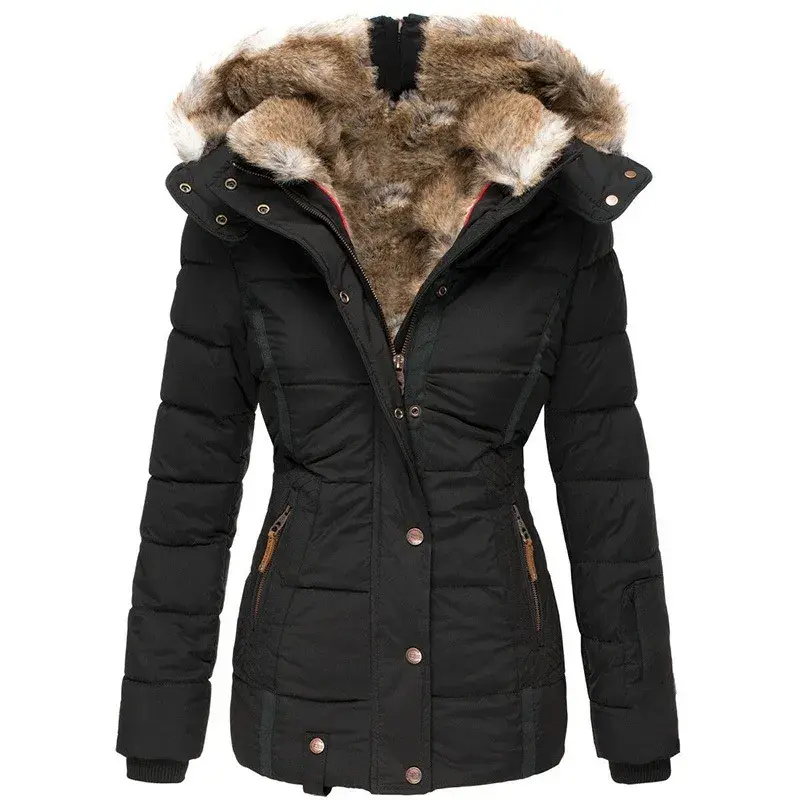 Damen Winterjacke mit warmem Futter | Wind- und wasserabweisend | Verstellbare Kapuze mit Fellbesatz und Taschen