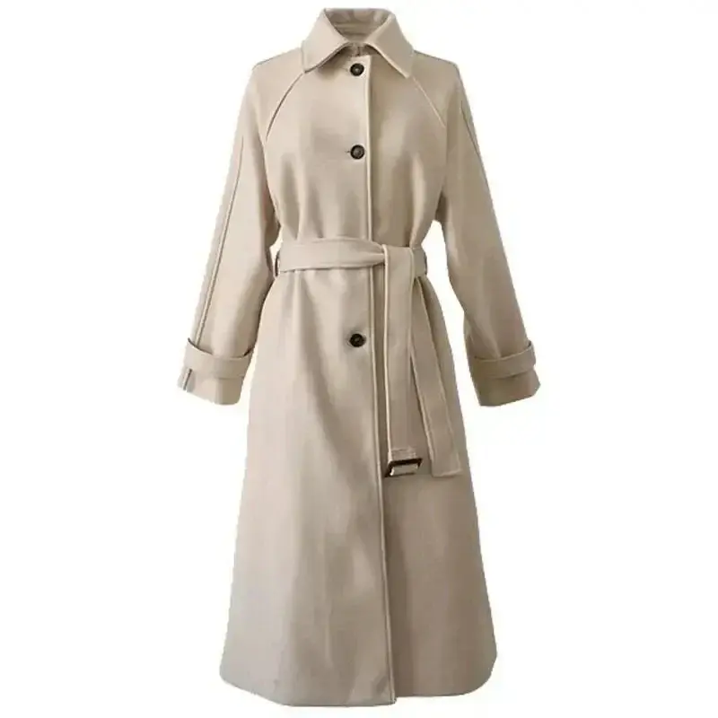 Damen Wintermantel | Langer Mantel mit Taillengürtel und weiter Passform für elegante Outfits an kalten Tagen