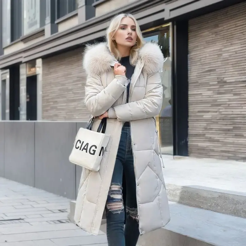 Damen Winterparka lang mit Kapuze | Warm gefütterte Parka Jacke mit verstellbarer Kapuze und großen Taschen für kalte Tage