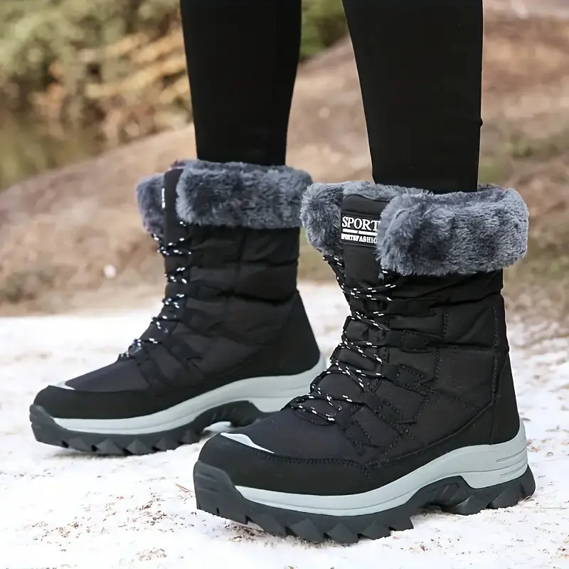 Damen Winterstiefel mit Kunstfell | Warme Schneestiefel mit rutschfester Sohle und Schnürung für Schnee und kalte Tage