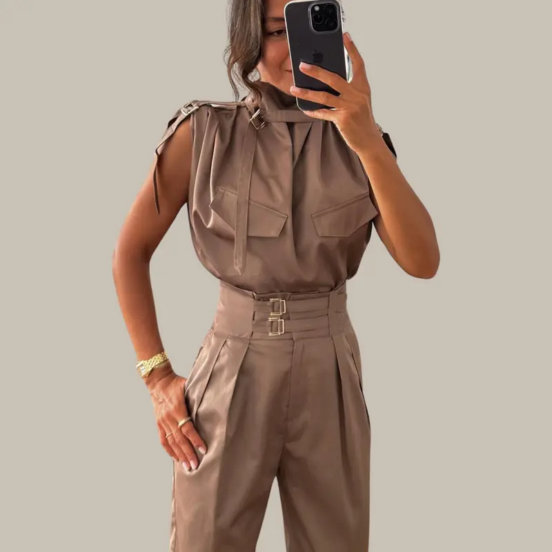 Damen Zweiteiler mit Rollkragen | Elegantes Set mit Gürtel | Bequeme Passform für Alltag & Events
