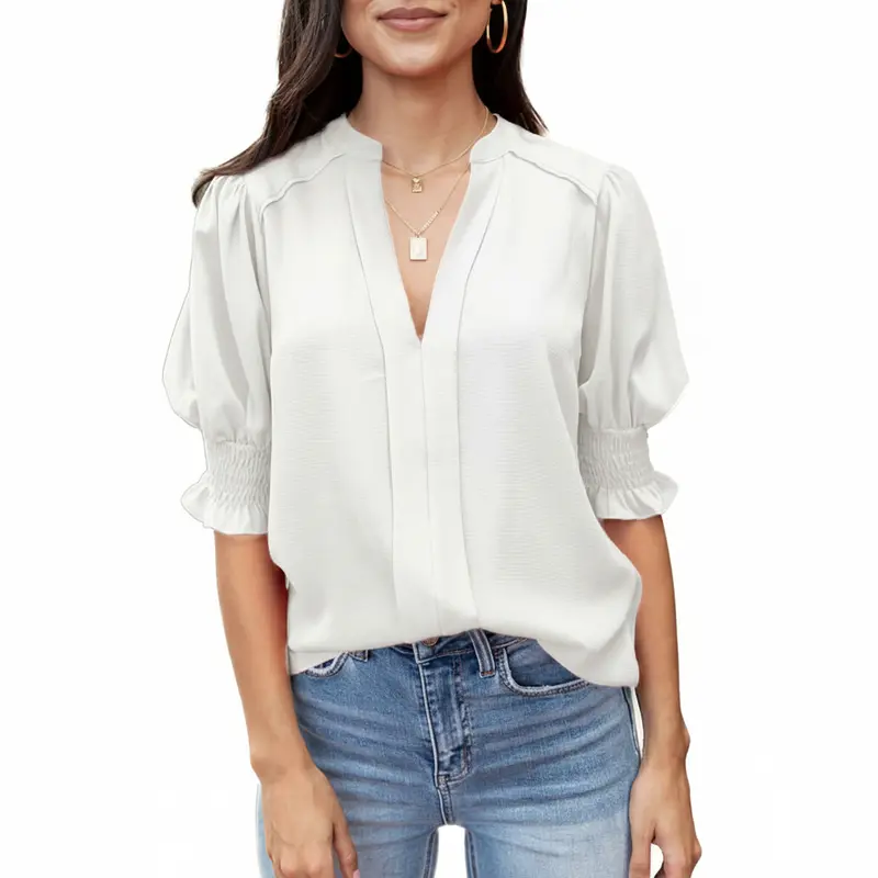 Damenbluse | Boho-Bluse mit V-Ausschnitt und Puffärmeln