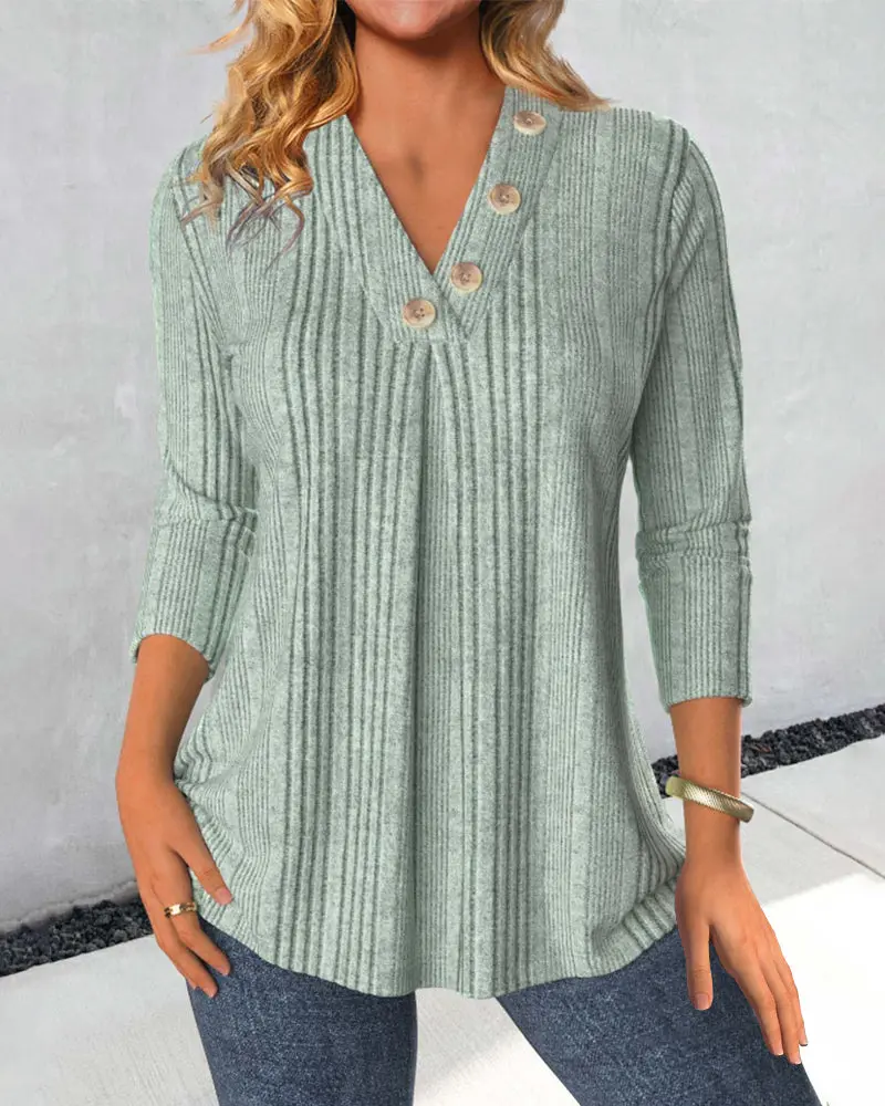 Damenbluse | Elegante V-Ausschnitt Bluse mit langen Ärmeln
