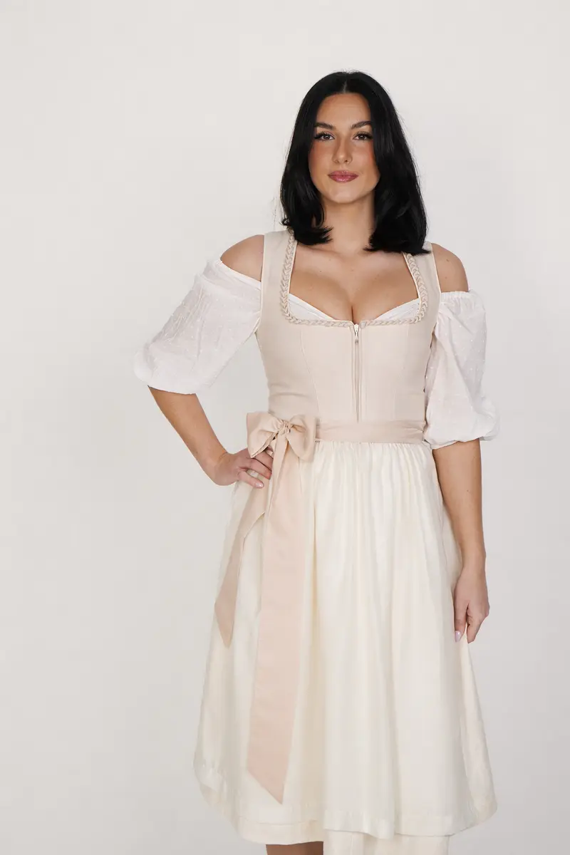 Dirndl Midi Damen | Elegantes Dirndl mit 2 Schürzen und 70 cm Rocklänge für Oktoberfest und festliche Anlässe