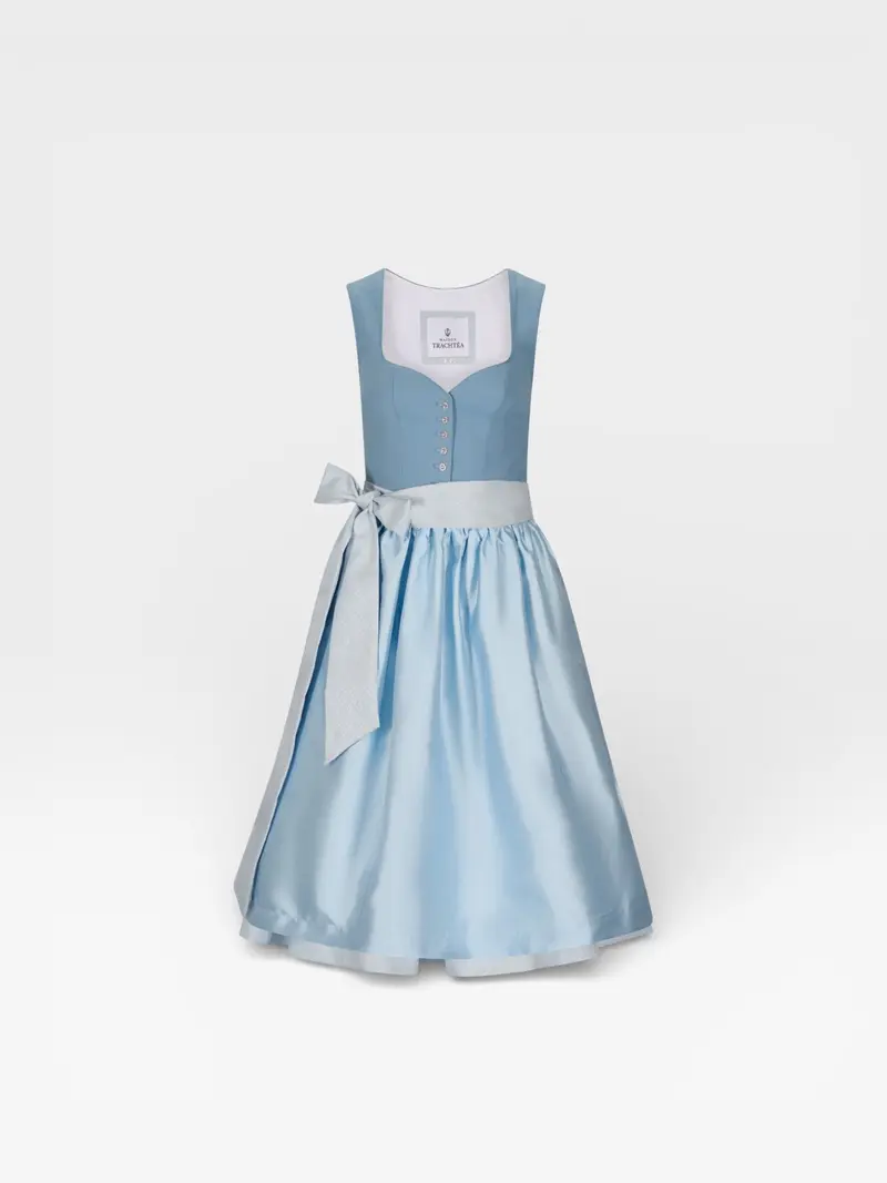 Dirndl Midi Damen | Elegantes Dirndl mit 70 cm Rocklänge, femininem Mieder und schimmernder Schürze