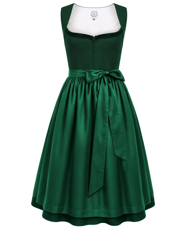 Dirndl Midi Damen | Leinen-Dirndl mit Trachtenrock und Schürze für Oktoberfest und Volksfest