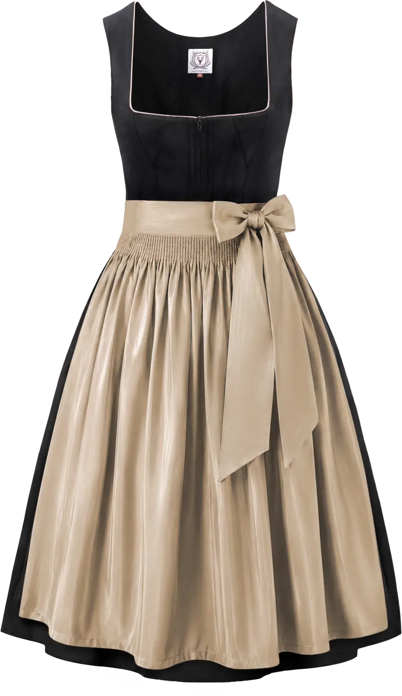 Dirndl Midi Damen | Samt-Dirndl mit geradem Ausschnitt und passender Schürze für Oktoberfest und Volksfest
