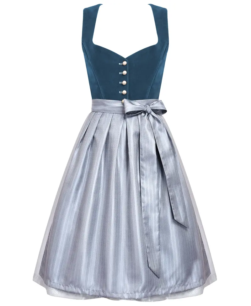 Dirndl Midi Damen | Samtdirndl mit Dirndlschürze für Oktoberfest, Volksfest und festliche Anlässe