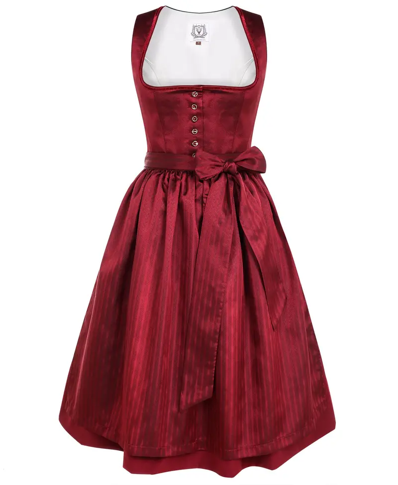 Dirndl Midi Damen | Trachtenkleid mit Plissee-Schürze für Oktoberfest, Volksfest und festliche Anlässe