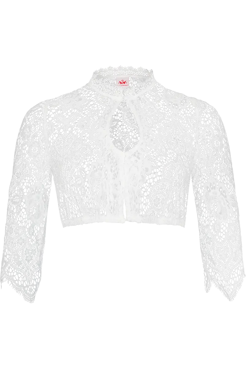Dirndlbluse Damen | Transparente Spitzenbluse mit Lochausschnitt und 3/4-Arm für Dirndl und Tracht