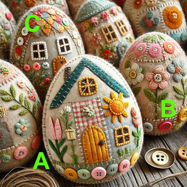 DIY Filz Osterhaus Ei-Anhänger | Patchwork Bastelset mit Filz & Stickgarn | Osterdekoration zum Selbermachen | 5 Designs