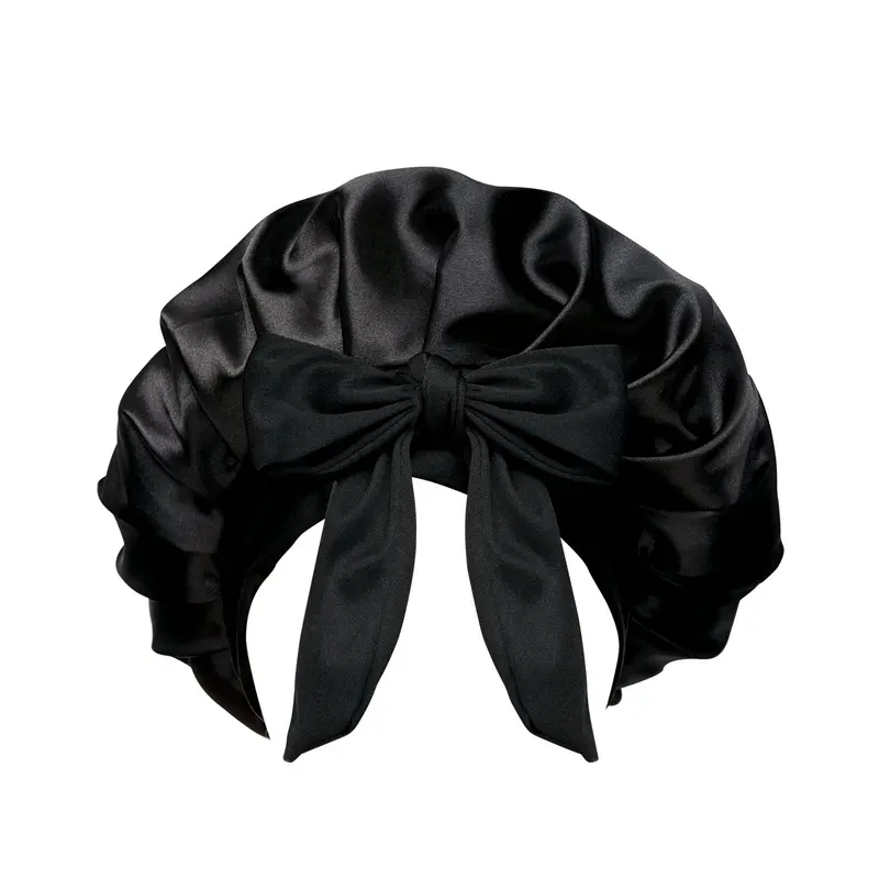 Double Layer Satin Hair Bonnet Black