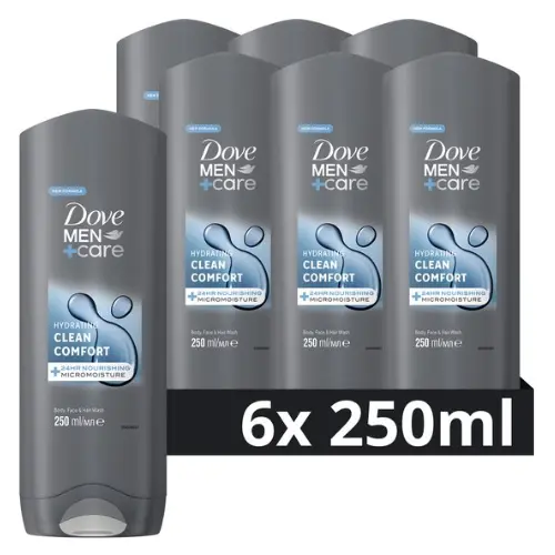 Dove Men+Care Clean Comfort 3-in-1 Douchegel - 6 x 250 ml - Voordeelverpakking
