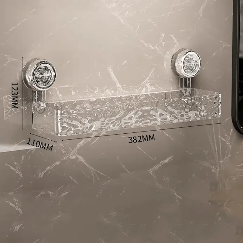 Duschregal mit Saugnäpfen 30,8 cm | Transparente Badezimmerablage ohne Bohren | Mit Haken für Shampoo, Seife & Badzubehör