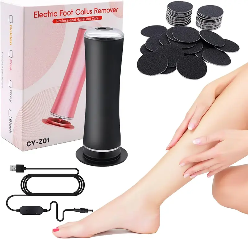Elektrischer Hornhautentferner für Füße | Pediküregerät mit rotierenden Schleifscheiben & Ersatzpads | USB-Aufladung | Für glatte Fersen zuhause