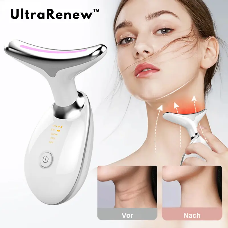 EMS Mikrostrom Nacken- & Gesichtsmassagegerät mit LED | Vibrationsmassage gegen Schwellungen | Straffung für Gesicht & Dekolleté