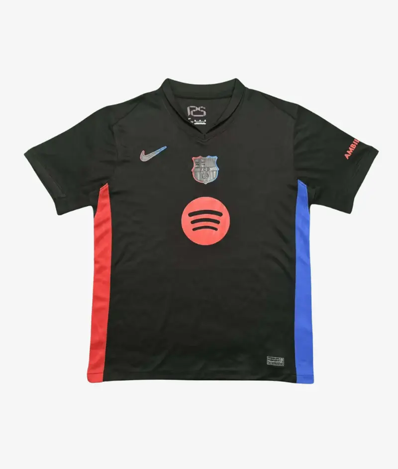 FC Barcelona Auswärtstrikot 2024/25 | Dunkles Design mit Rot-Blau Details | Kurzarm Rundhals | Leicht, atmungsaktiv | Regular Fit