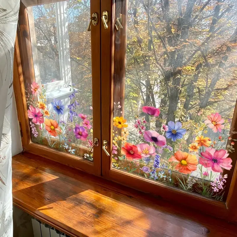 Fensteraufkleber Blumenmotiv 30×60 cm | Doppelseitig bedruckt, farbintensiv | Abwischbar & rückstandsfrei entfernbar | PVC