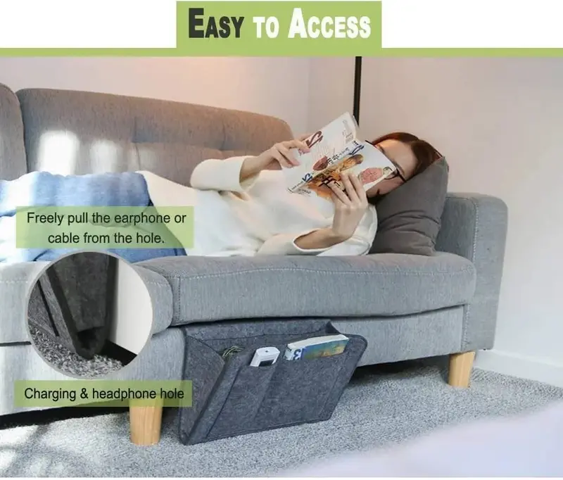 Filz-Organizer für Bett & Sofa mit 3 Fächern | Für Tablet, Smartphone & Ladekabel | Hängende Aufbewahrung ohne Bohren