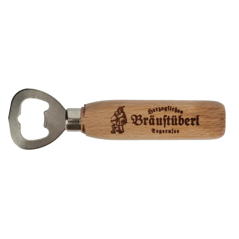 Flaschenöffner Holz | Bieröffner aus Buchenholz mit Metallkopf und graviertem bayerischem Motiv