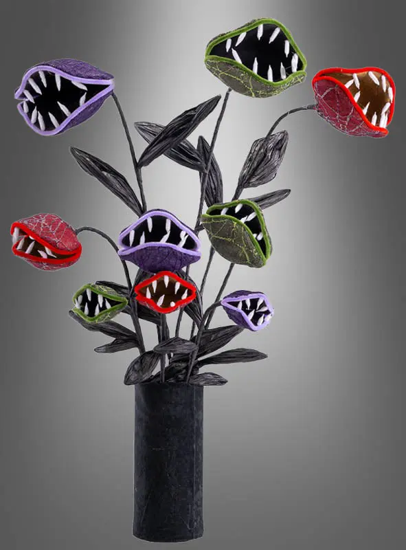 Fleischfressende Pflanze Halloween 45 cm | Gruselige Deko-Blume mit Zähnen und biegsamem Stiel für Tisch und Raum