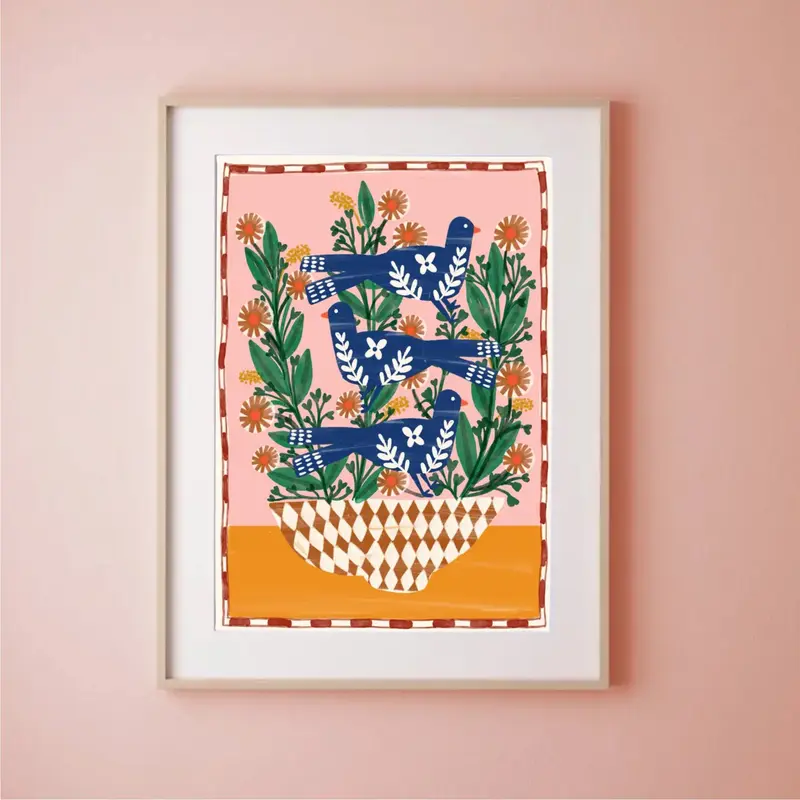 Folk Birds & Flowers Print